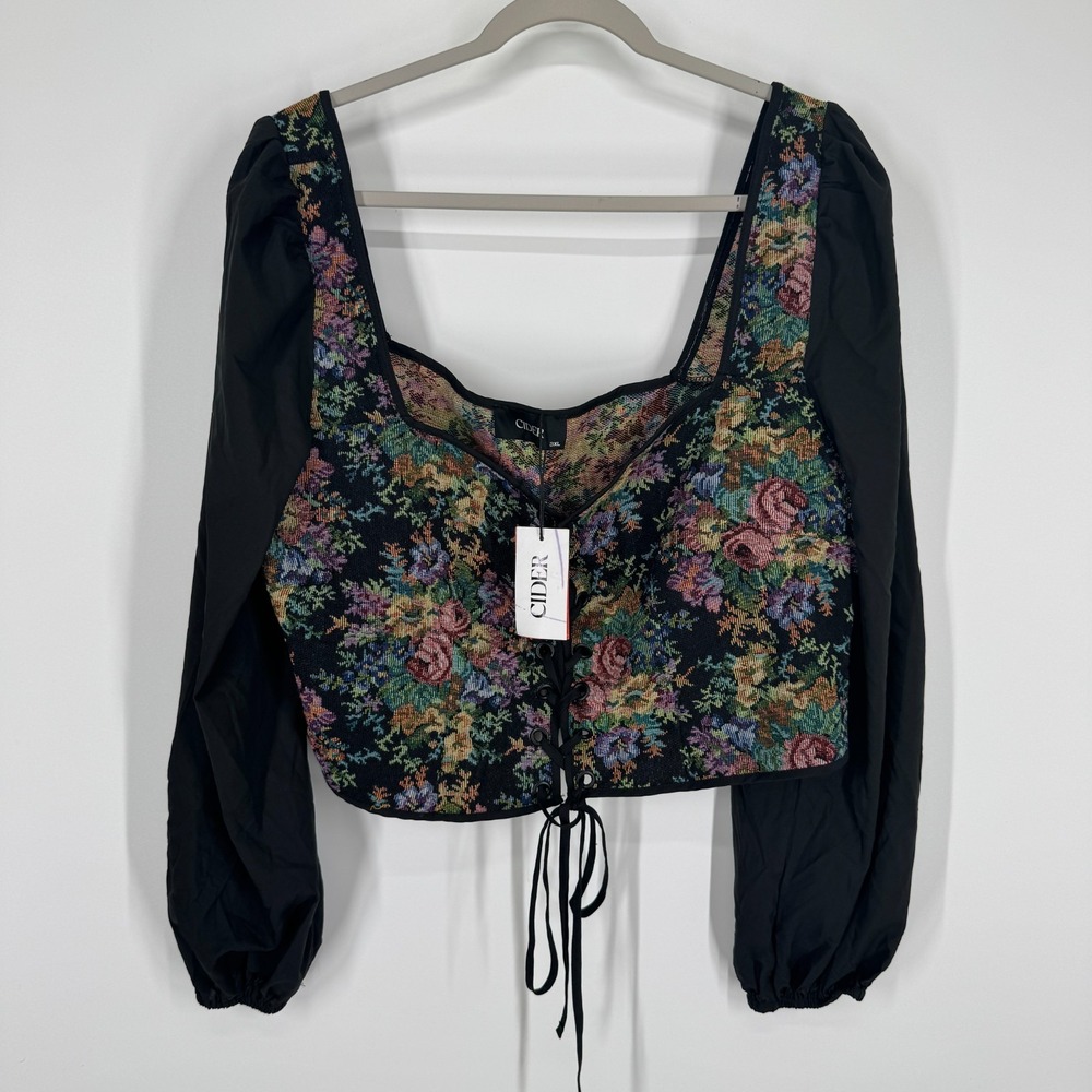 Cider 3XL Floral Tapestry Balloon Sleeve Witchy Renaissance Milkmaid Corset Top